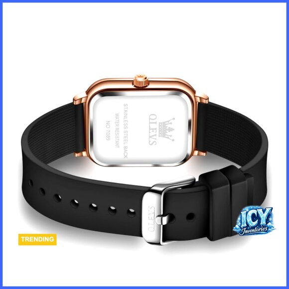 Quartz Square Dial Analog Wristwatch with Silicone Strap Waterproof main image 6
